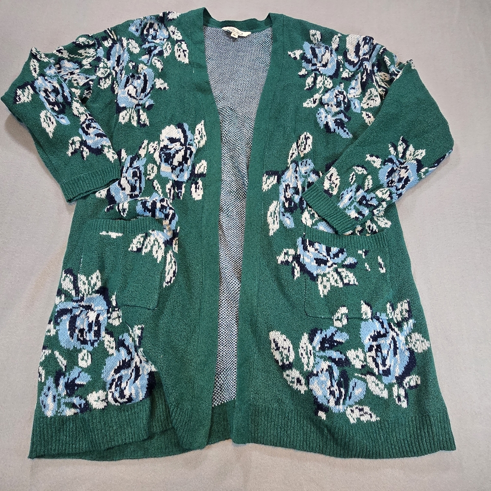 The Pioneer Woman Floral Cardigan Womens XXL Green Blue Open Front Longline